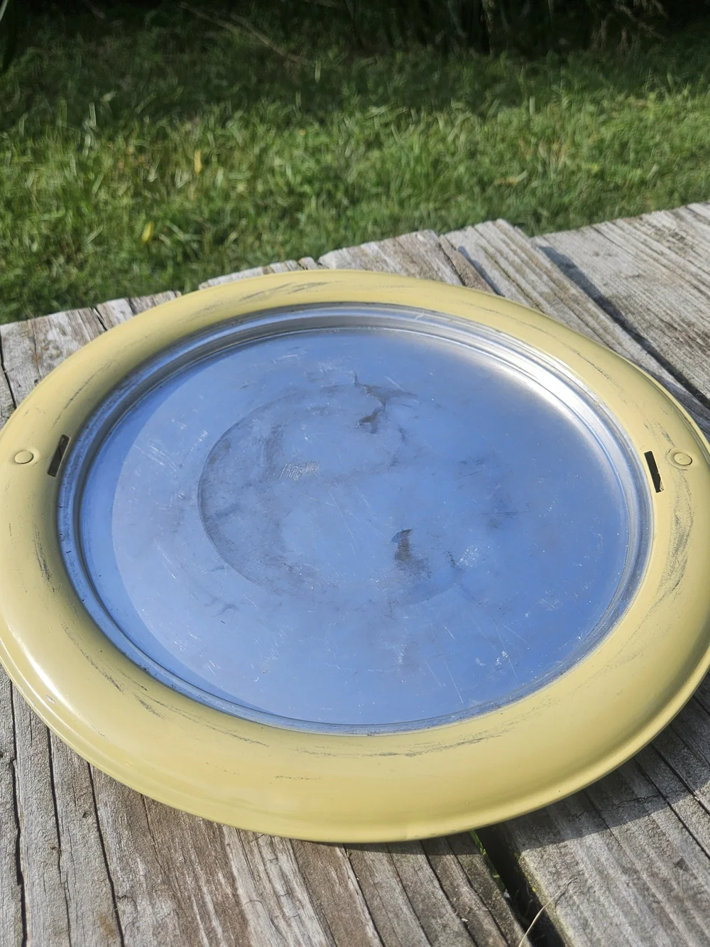 Yellow Cake Keeper with Decorative Emblem